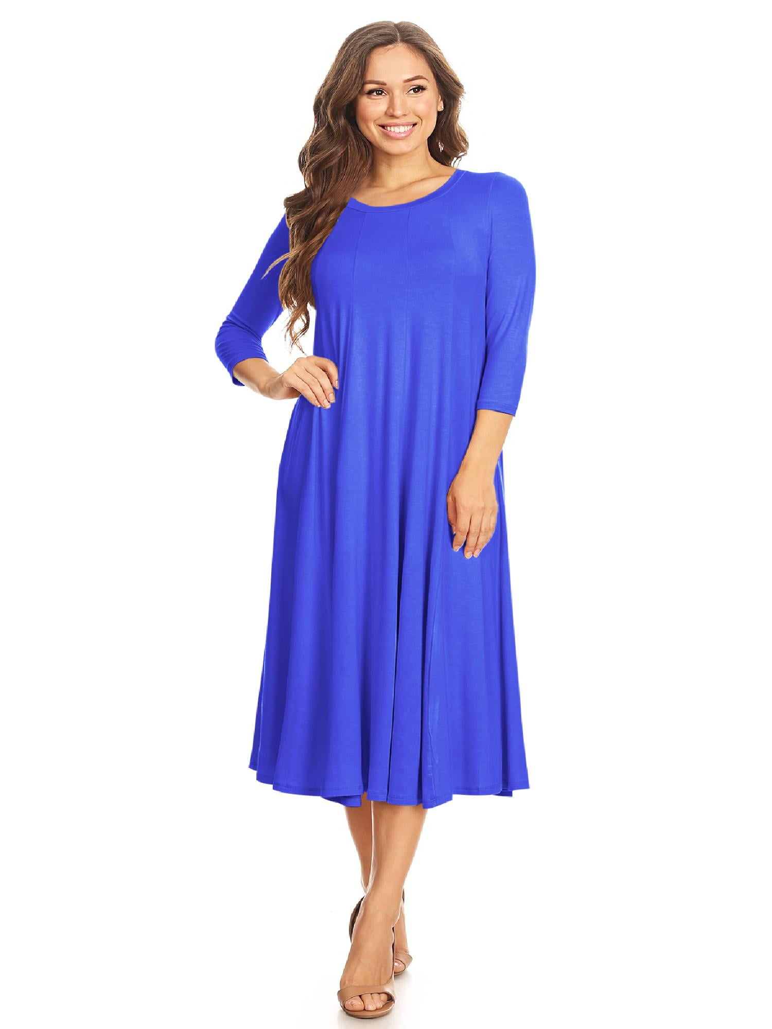 Women-s-Casual-Basic-Comfy-3-4-Sleeve-Flare-A-line-Midi-long-maxi-Dress_c9ae5c8a-799a-42c5-8ae1-5aaaa0e401ba_1.375ec892399284b92d7c926f56879725 Women's Casual Basic Comfy 3/4 Sleeve Flare A-line Midi long maxi Dress - Image 1